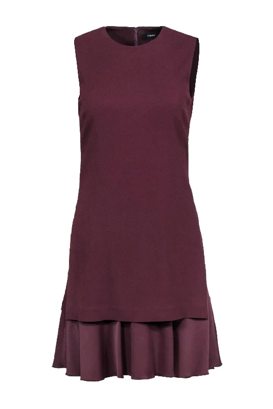 Theory - Burgundy Shift Dress w/ Satin Layered Hem Sz 4 Office unclassified dresses