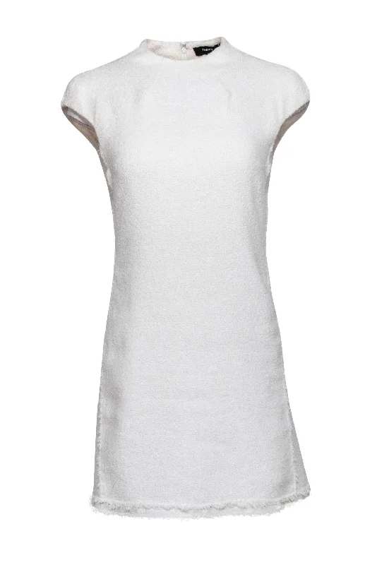 Theory - White Cotton Blend Textured Sheath Dress Sz 4 Comfortable unclassified dresses