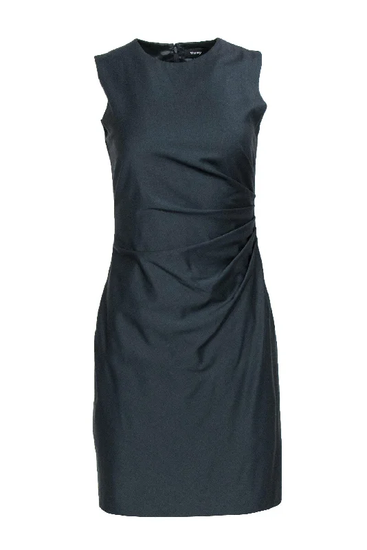 Theory - Slate Gray Ruched Side Sheath Dress Sz 4 Neutral tone unclassified dresses