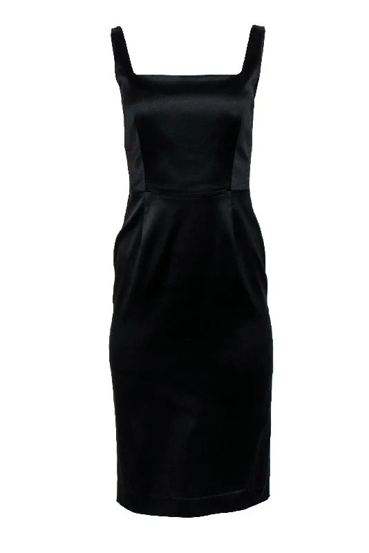 Theory - Black Satin Scoop Neck Sheath Dress Sz 6 Beaded unclassified dresses