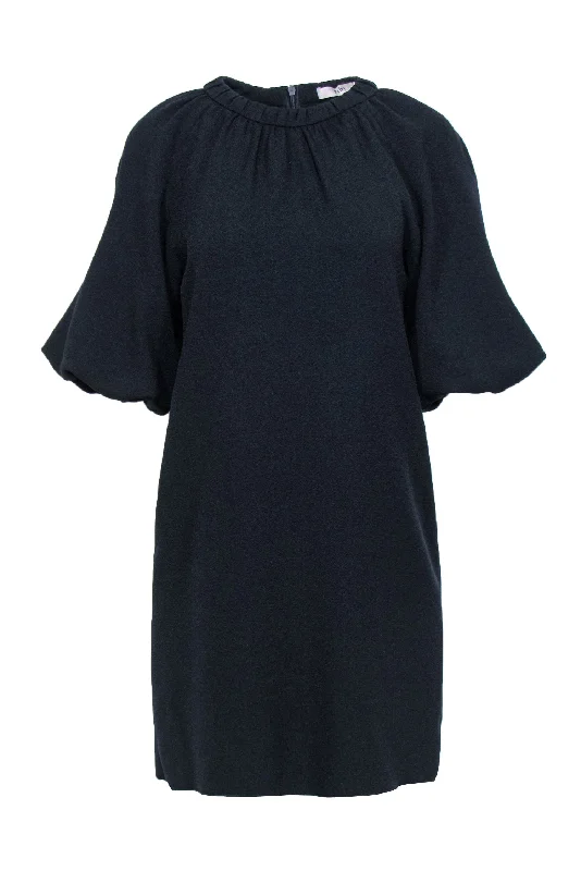 Tibi - Navy Textured Shift Dress w/ Puffed Sleeves Sz 0 Formal unclassified dresses