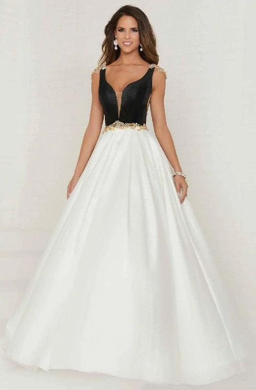 Tiffany Designs - Satin Beaded Plunging Deep V-Neck Ballgown 16297SC Tiered unclassified dresses