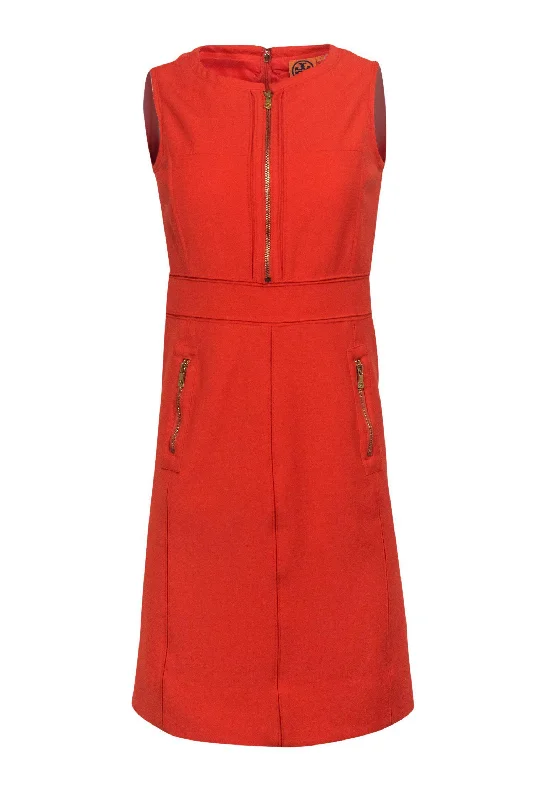 Tory Burch - Orange Zip-Up Sheath Dress Sz 2 Off-shoulder unclassified dresses