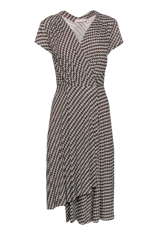 Tory Burch - Brown & White Printed Pleated Dress Sz L Metallic unclassified dresses