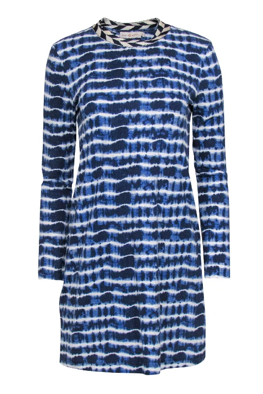 Tory Burch - White & Blue Tie-Dye Cotton Shift Dress Sz M Gothic unclassified dresses