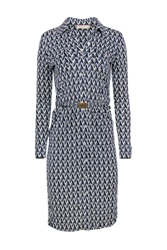 Tory Burch - White & Navy Patterned Collar Dress w/ Belt Sz XXS Comfortable unclassified dresses