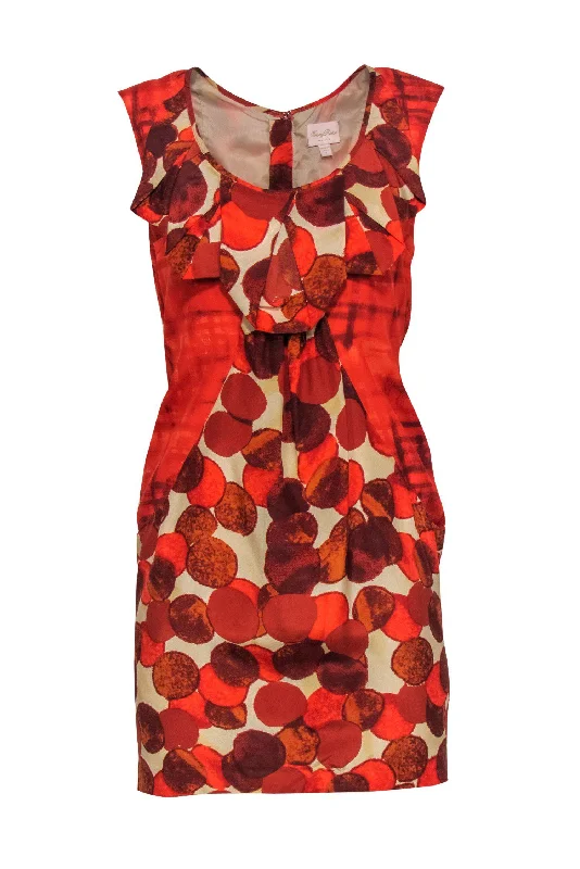 Tracy Reese - Orange Circle Print Cap Sleeve Silk Sheath Dress Sz 4 Corset unclassified dresses