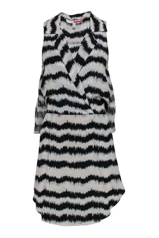 Tracy Reese - Black & White Blurred Striped Silk Dress Sz S Metallic unclassified dresses