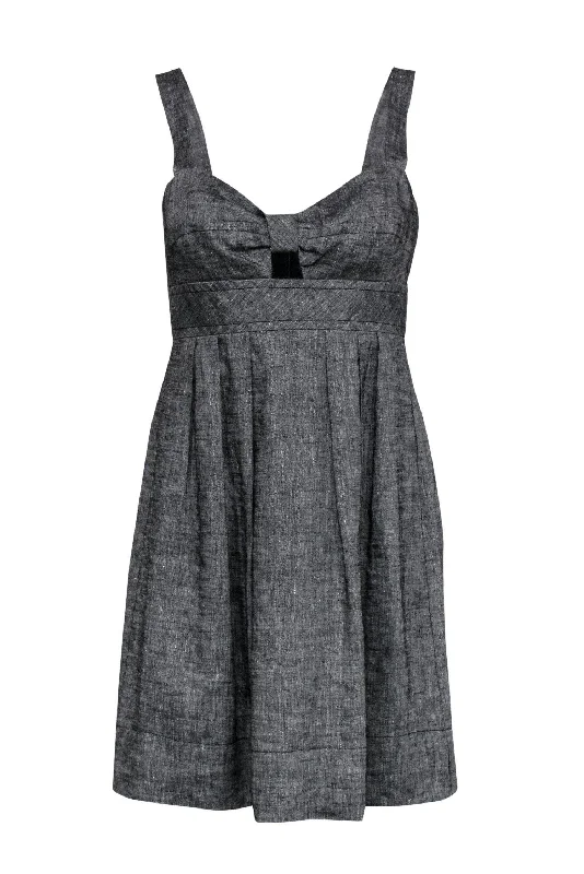 Trina Turk - Gray Linen Blend Bow-Style Dress Sz 4 Polka dot unclassified dresses