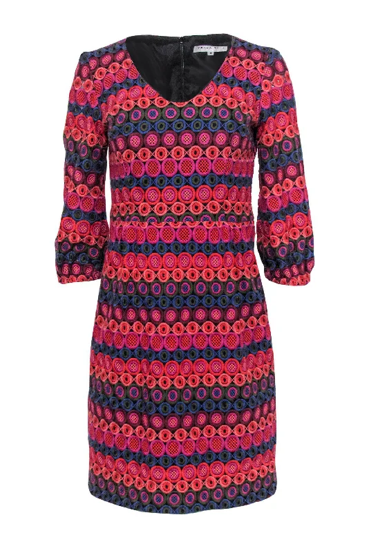 Trina Turk - Multicolored Eyelet Crochet Shift Dress Sz 4 Off-shoulder unclassified dresses