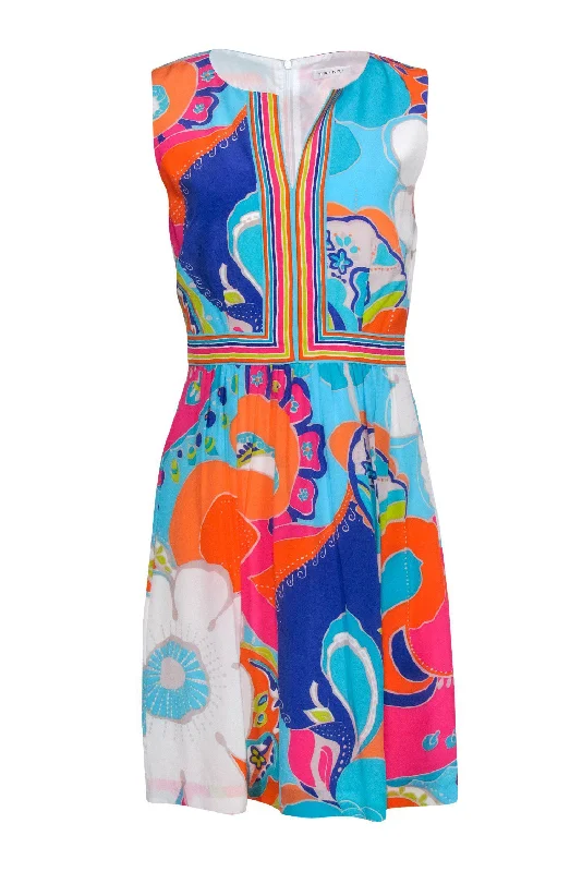 Trina Turk - Bright Neon Abstract Print Silk Dress Sz 6 Ruched unclassified dresses