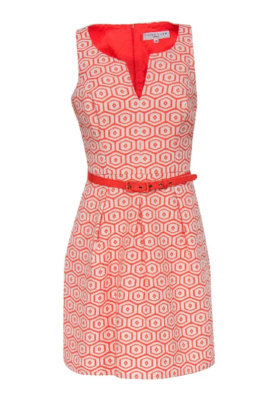 Trina Turk - Orange & White Geometric Pattern Dress w/ Belt Sz 8 Bold pattern unclassified dresses