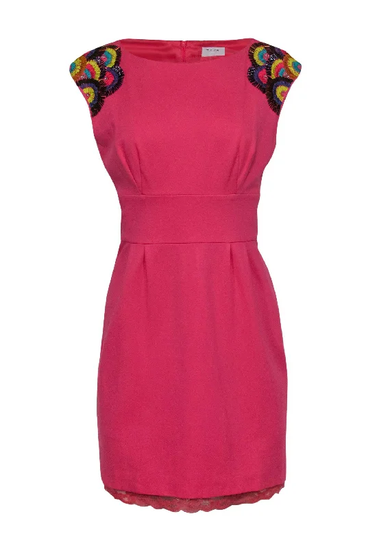 Trina Turk - Pink Sheath Dress w/ Shoulder Embroidery Sz M Tulle unclassified dresses