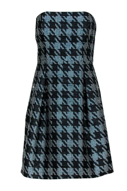 Trina Turk - Black, White & Green Houndstooth Strapless Dress Sz S Boho unclassified dresses