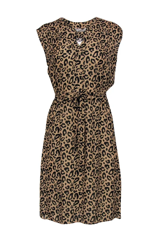 Tucker - Leopard Print Half Button-Up Sleeveless A-Line "Kitty Day Dreamer" Dress Sz M Date night unclassified dresses