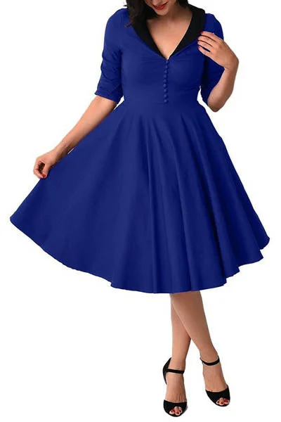 Unique Vintage 1950s Blue & Black Sleeved Eva Marie Swing Dress Wrap unclassified dresses