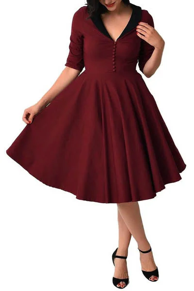 Unique Vintage 1950s Red & Black Sleeved Eva Marie Swing Dress Short unclassified dresses