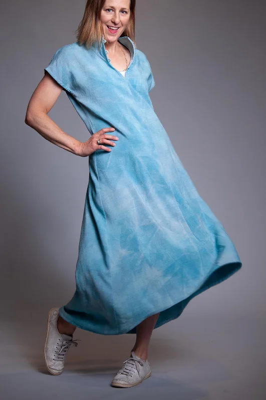 Updraft Linen Dress - Varigated Turquoise Polka dot unclassified dresses