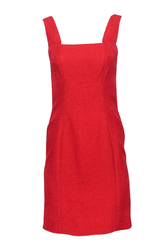 Valentino - Red Woven Texture Sheath Dress Sz 4 Preppy unclassified dresses