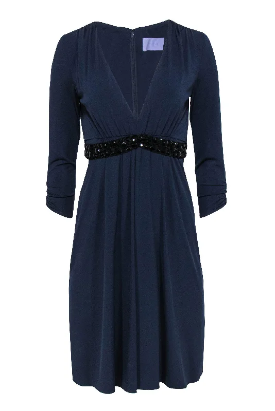 Vera Wang Lavender Label - Indigo Cropped Sleeve Dress w/ Beaded Belt Sz 6 Beach unclassified dresses