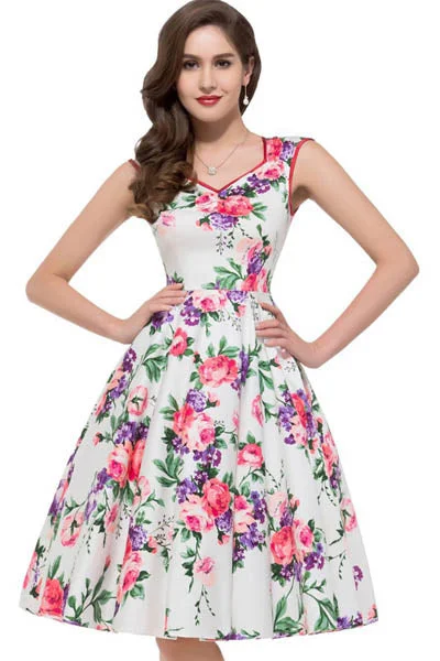 Vintage Flower Skater Dress Soft fabric unclassified dresses