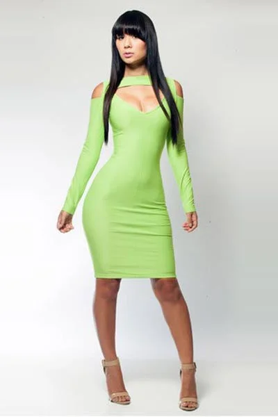 Women New Lime Green Bandage Dress Floral unclassified dresses