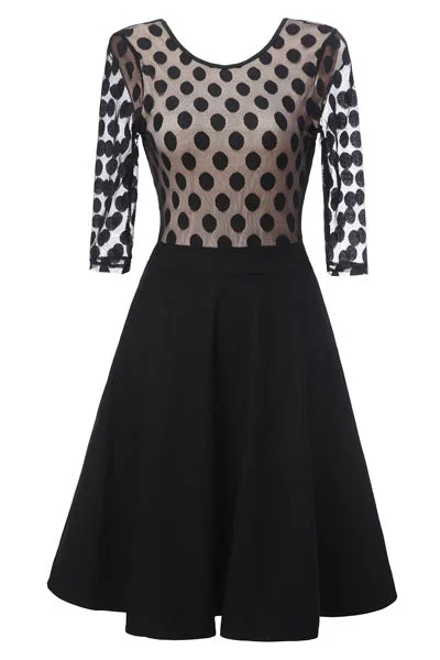 Women's 1950'S Vintage Polka Dot Optical Illusion 3/4 Sleeve Casual Swing Dress #Black Elegant evening unclassified dresses