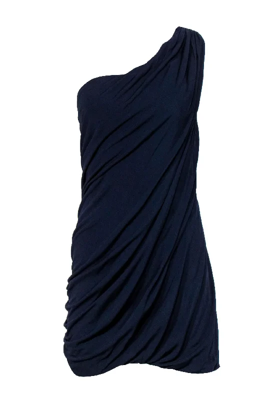 Yigal Azrouel - Navy Draped One Shoulder Shift Dress Sz S Sequin unclassified dresses