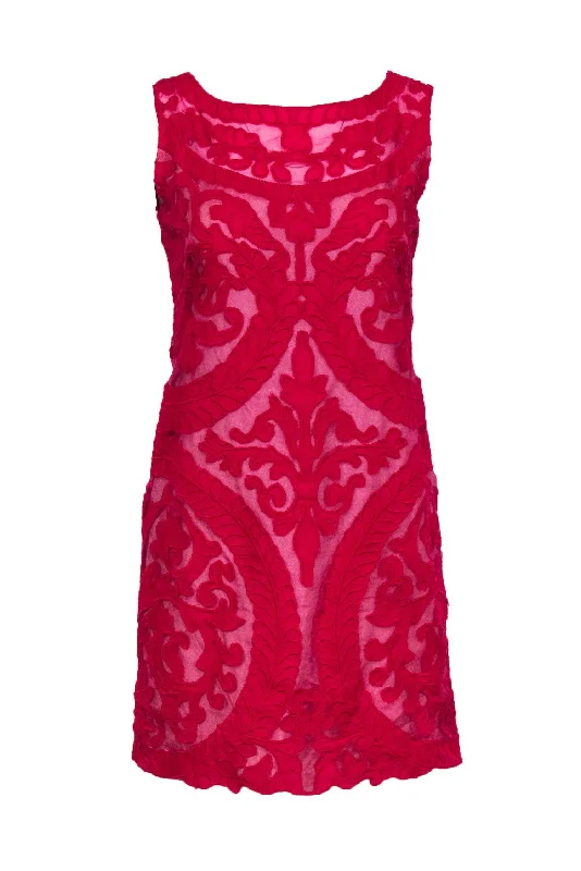 Yoana Baraschi - Hot Pink Embroidered Sheer Overlay Sheath Dress Sz 4 Neutral tone unclassified dresses