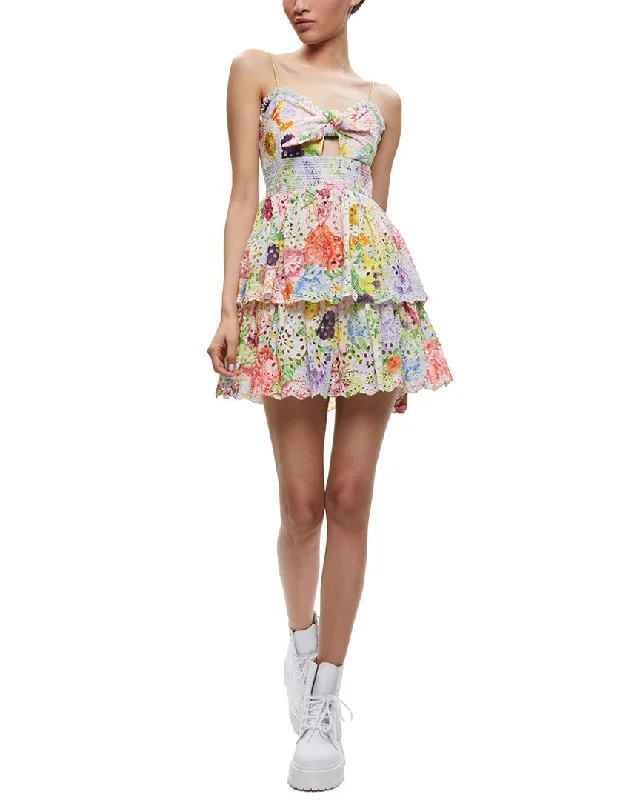 alice + olivia Fina Mini Dress Printed Denim Skirt