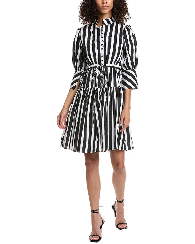 Beulah Striped Mini Dress Soft Leather Skirt