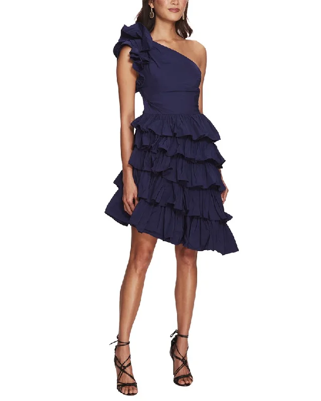 Marchesa Notte One-Shoulder Mini Dress Front Pocket Mini Skirt