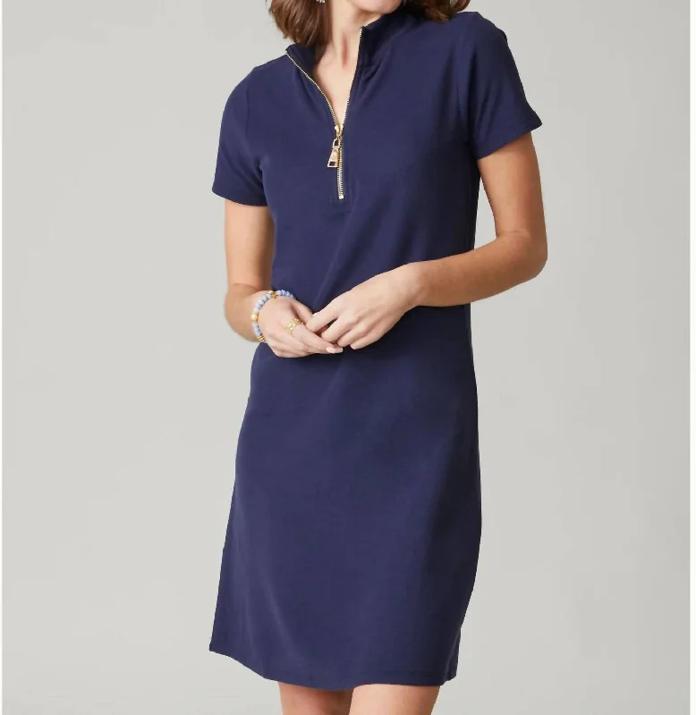 Short Sleeve Serena Pique Dress In Navy Mini Skirt Set