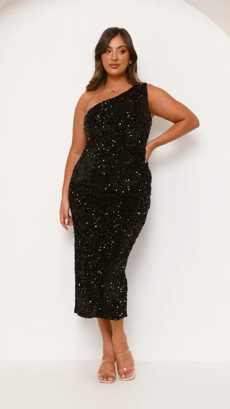 Anna Maxi Dress - Black/Black Sequins Soft Maxi Dress