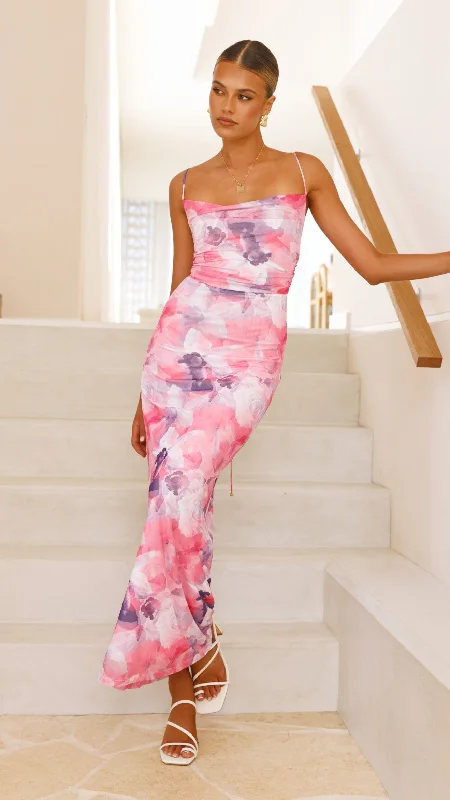 Ashley Maxi Dress - Pink Floral Floral A-line Skirt