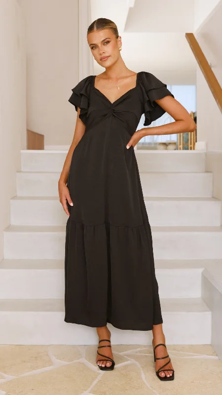 Averianna Maxi Dress - Black Pleated A-line Skirt