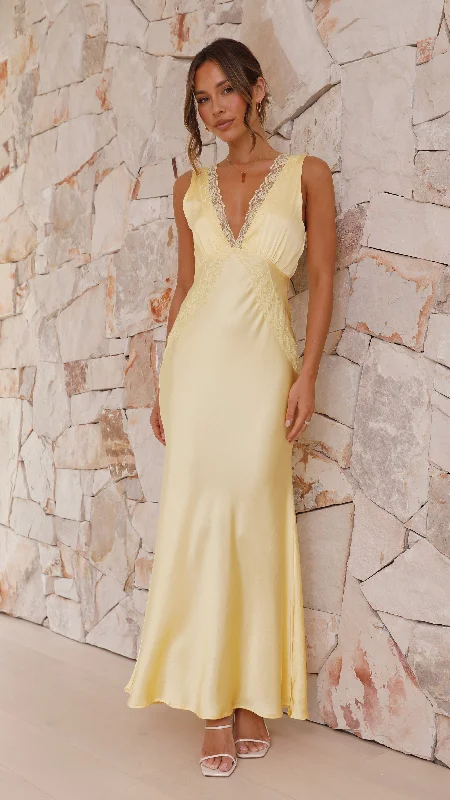 Basiano Maxi Dress - Yellow / Lace Trendy Maxi Skirt