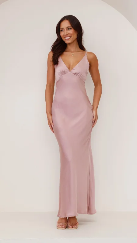 Ziah Maxi Dress - Dusty Pink Front Slit Skirt