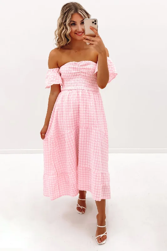 Danny Midi Dress Pink Check Sporty Midi Skirt