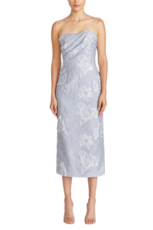 Jacqueline Jacquard Midi Dress In Silver Printed Satin Midi