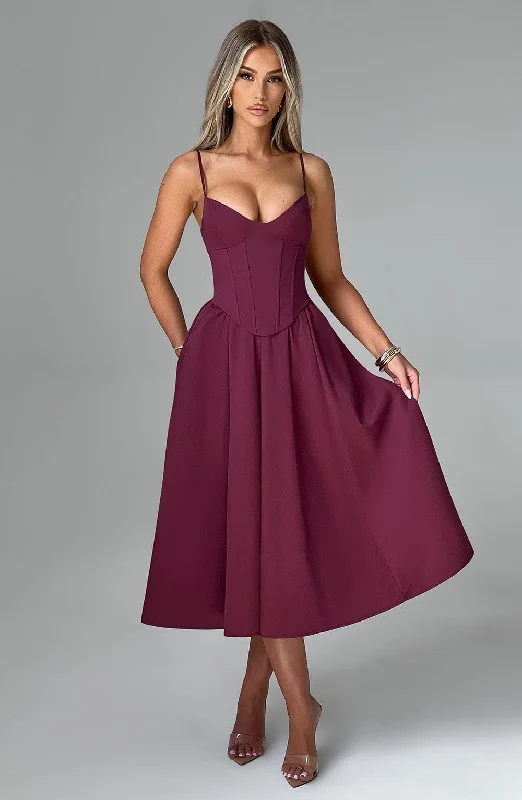 Mariella Midi Dress - Cherry Lacquer Elegant A-line Skirt