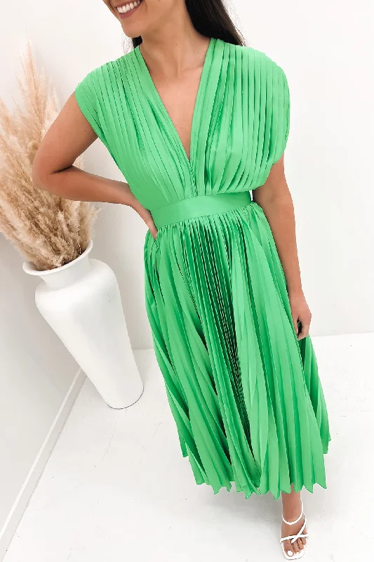 Patrick Midi Dress Green Elegant Satin Skirt